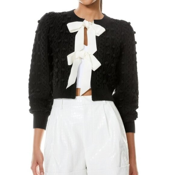 Alice + Olivia Kitty Puff Sleeve Black Cardigan Medium